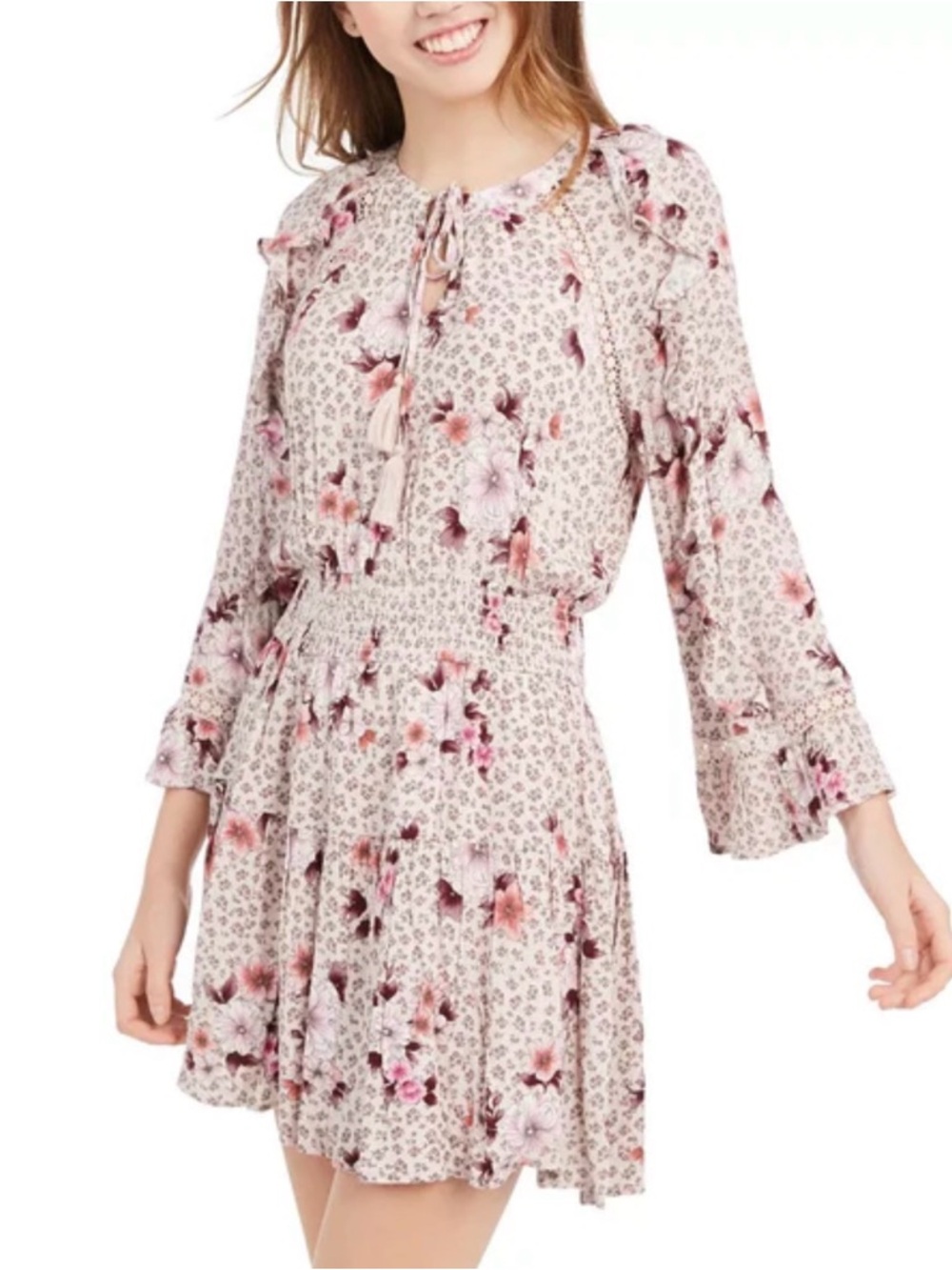 American Rag Pink Floral Ruffle Tiered Mini Dress